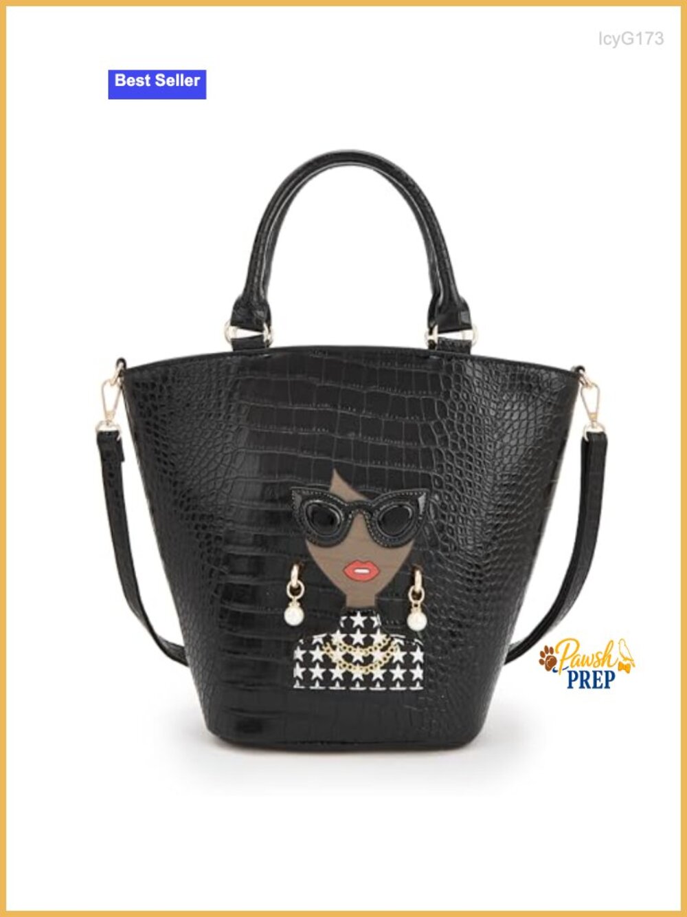 Faux Leather Novelty Lady Face Top Handle Bucket Bag Satchel
